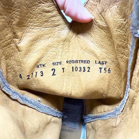 Corral Teen Taupe Leather Western Boots Girls Size 2 Pull On Made in Mexico - Picture 9 of 11